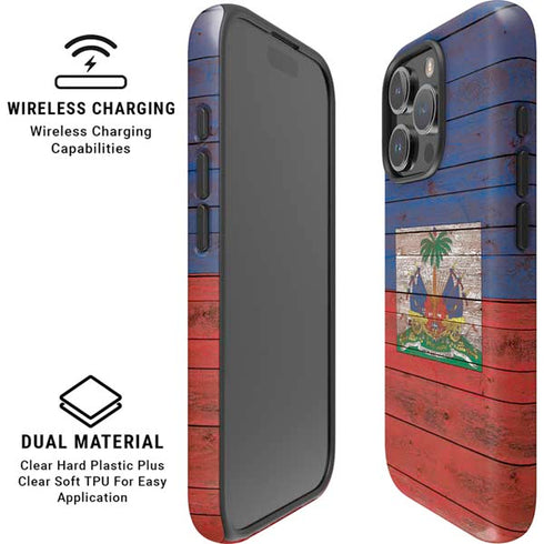 Haiti Flag Dark Wood iPhone 16 Pro Magsafe Impact Case